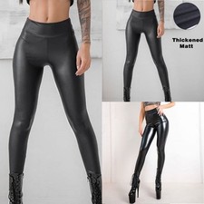 Legging femme sexy doubl�� polaire simili cuir - bas pantalon long slim aspect h