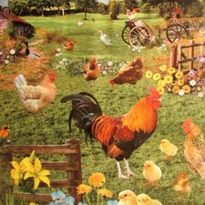 Toile Cirée Nappe Table au Mètre Ferme Coq K22A Carré Rond Oval