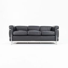 2008 Corbusier Cassina LC2 Petit Modele Three Seat Sofa Black Leather & Chrome