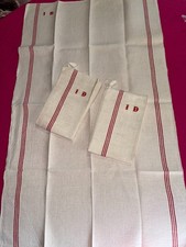 3 large antique hemp / linen tea towels with liteaux 92 cm x 56 cm ref T216
