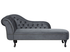 Chaise Longue Côté Gauche Méridienne en Velours Gris Glamour Elégant Salon Nimes