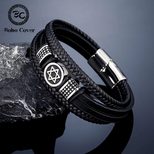 Bracelet cuir hexagramme - cuir,