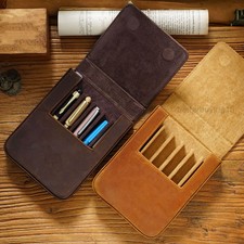 Genuine Leather 6 Slots Fountain Pen Case Stationery Pencil Holder Storage Box ]