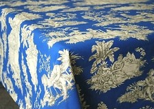 LE CLUNY, VILLANDRY BLUE FRENCH COATED COTTON TOILE TABLECLOTH, 60" x 84", NEW