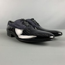 PAUL SMITH Taille 7 Cuir Verni Noir Daim Smoking Chaussures à Lacets