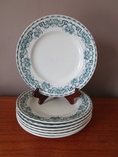 7 Assiettes Plates  Moulin des Loups & Hamage Modèle Athènes décor vert foncé