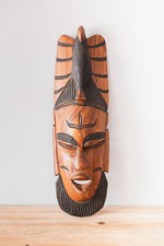 Ancien Masque Vintage en Bois Sculpté pour Décoration Murale Style Africain