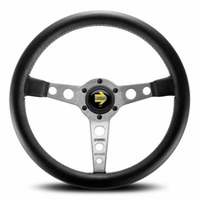 MOMO Prototipo Silver Spokes Black Leather 370mm Steering Wheel