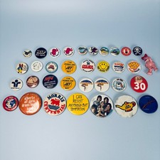 COLLECTION OF PIN BADGES AND MRS BLOBBY PENCIL TOPPER TUFTY MORRIS