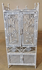 Vintage White Wire Wicker Like Miniature Armoire Dresser Dollhouse Forniture