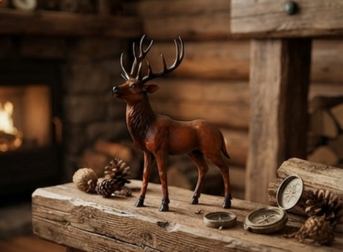 Statue cerf bois - statue,