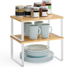  Étagère à Épices Lot de 2, Organisateur Extensible, Métal et Bois, Rangement Cu