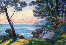 Oil painting Armand-Guillaumin-La-cote-de-l_Esterel impression landscape river