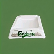 ancien grand cendrier bière carlsberg en verre opaline blanc