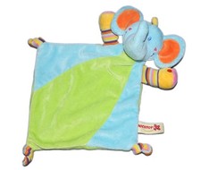 Doudou Plat Elephant bleu vert