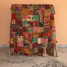 Ancien couvre-lit réversible patchwork Kantha couette double coton