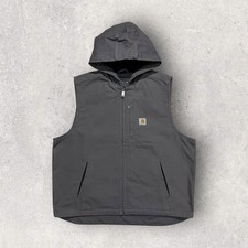 Vintage Carhartt Men's Hooded Vest Gilet XL Grey