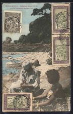 Old postcard Madagascar, natives making fire by the fucking of two woods 