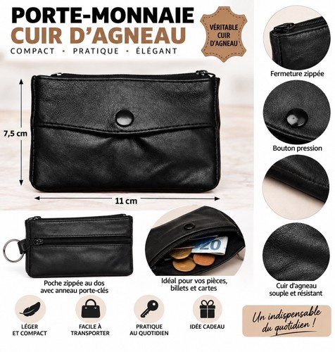 Porte monnaie cuir agneau - monnaie,