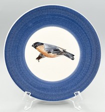 Marcel Guillot Bouvreuil /Bullfinch Bird Plate, 7 3/4” Blue Rim Hand Painted