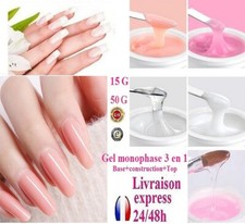 GEL UV MONOPHASE 3 EN 1 BASE CONSTRUCTION FINITION FAUX ONGLES MANUCURE 24/48H