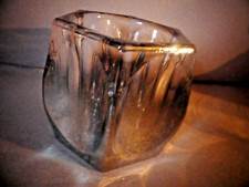 PETIT VASE OU POT HEXAGONAL VERRE EPAIS DEGRADE GRIS ARGENT A TRANSPARENT -