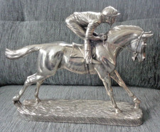 VERY LARGE HEAVY Stg. Silver Race Horse Jockey Statue Camelot Silverware 2.3kilo