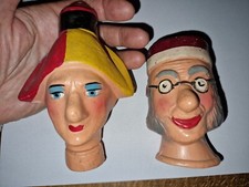 2 antique puppet compo heads 1 polychinel + 1 judge SUPERV CONDITION