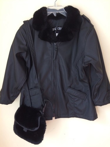 Girls black pleather faux - pleather,