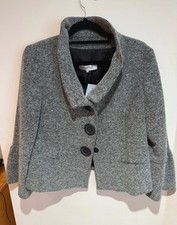 GERARD DAREL Grey Jacket FR42 UK 12-14 Tweed Ruffle Collar & Cuff Cashmere Blend
