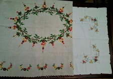 2 tablecloth a the canvas linen embroidery color handmade 90/94 cm and 123/148 art deco