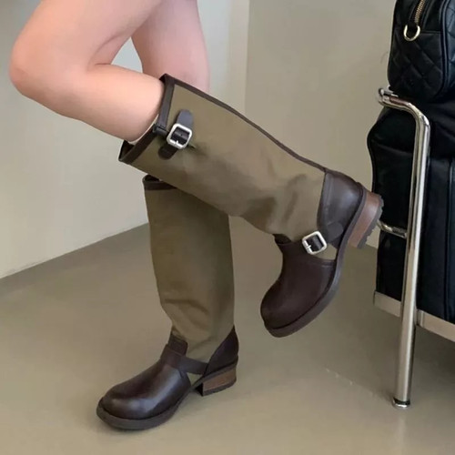 Bottines biker femme vert - bottines,