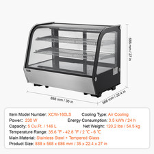 Vitrine Réfrigérée Pour Pâtisserie Boulangerie Gâteaux 146 L 2 Niveaux