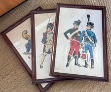 3 Cadres Tableau Broderie Soie Militaire Hussard Napoleon Silk Embroidery 19 Eme