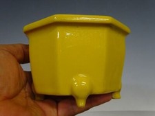 Japanese TOKONAME bonsai pot EIMEI signed Octagon Yellow glazed w4.7" *1010