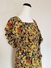 OBUS 2 AU 10 Printed Dress 100% Silk Flutter Sleeves Indie Designer Dopamine