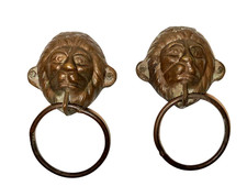 Ancien Indien Ethnique Laiton Paire De Porte Heurtoir Lion Tête Forme Collection