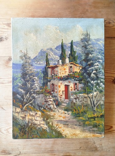 Huile sur toile - paysage, mas