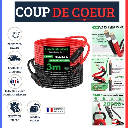 Câble solaire 4mm 3m - 4mm²,
