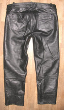 ROLEFF - Mens LEATHER JEANS / Biker Leather Trousers in Black XL approx W38 / L30