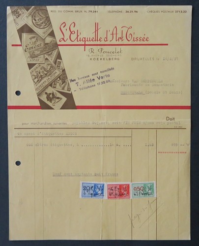Facture belgique 1937 - facture,