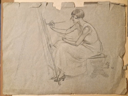 Dessin ancien 1932 femme - dessin,