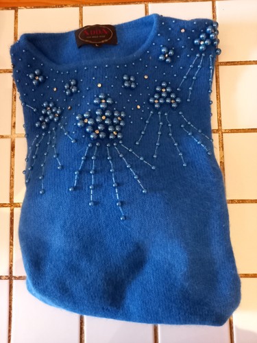 Pull bleu angora perles - angora,