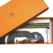 Hermes Silk Scarf Gavroche Garde Robe Pop Horse White Green Pink Yellow Used