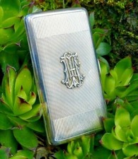 OLD WOMEN'S CIGARETTE CASE SILVER METAL AND ENCRYPTED MT circa 1920