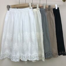 Women Pettipant Half Slip Capri Lace Trim Pants Bloomers Culotte Split Skirts
