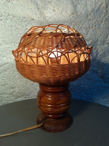 Lampe bois rotin bambou - lampe,
