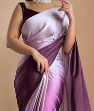 Women's Ready to Wear Wine Ombre Satin Silk One Minute Readymade Printed saree