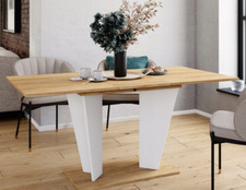Table à Manger Chêne Blanc Mat 120 (160) x80 Synchronauszug Abs-Kante