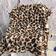 Real Rabbit Fur Leopard Striped Blanket Real Fur Carpet Rug Throw Leather 